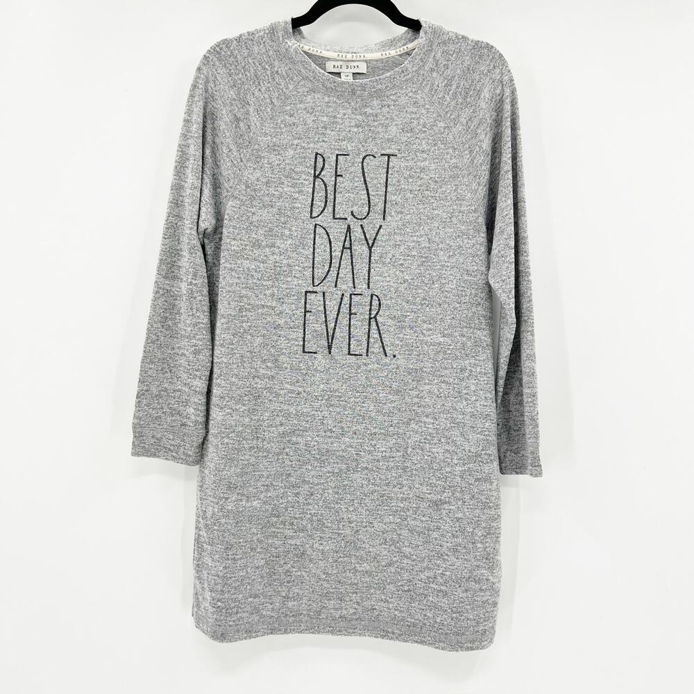 Rae Dunn Women's Gray Best Day Ever Lounge Tunic Sweater Top‎ Size S